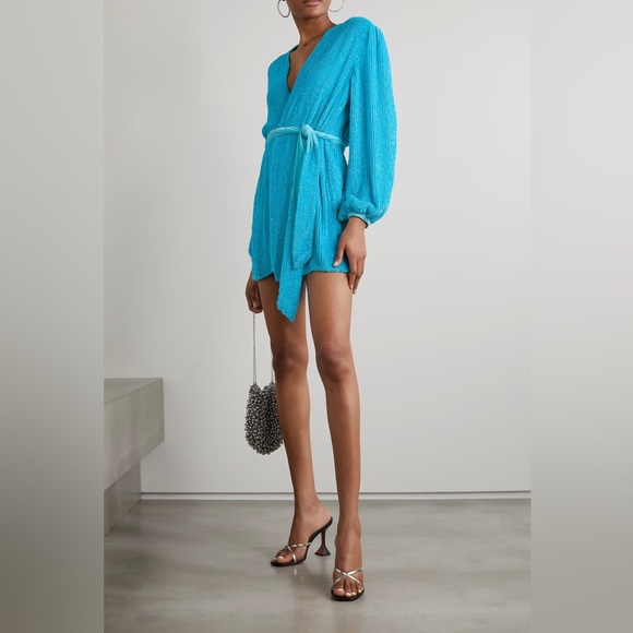 Retrofete Gabrielle 👗 Robe Wrap Dress 🩵 BLUE XS (rare color) stunning 🤩 - Picture 4 of 9
